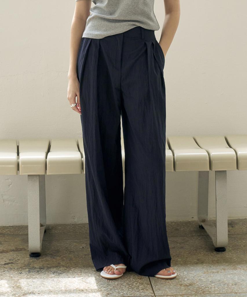 Moleubeu13 Crisp Pintuck Wide Slacks (Navy)