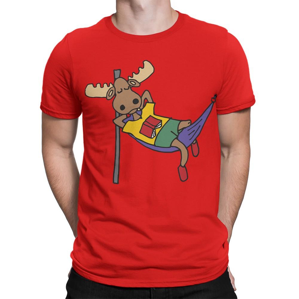 Moose Sleeping in Hammock While Reading A Book Funny Mens Womens Kids T Shirt 2XL