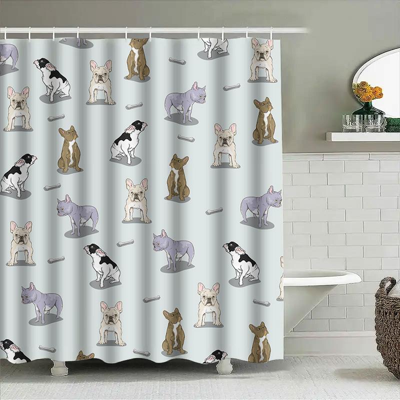 Luxury Pink Bath Curtain with Monogram Print for Bathroom Decor, Modern Shower Curtain Waterproof Fabric Home Decoration Size: 7