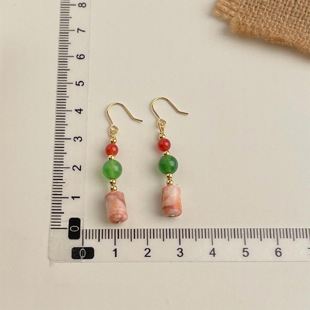 New Chinese Natural Stone Earrings, Handcrafted Colorful Beaded Vintage Drops for Women, Unique Gift for Hanfu Qipao Fashion