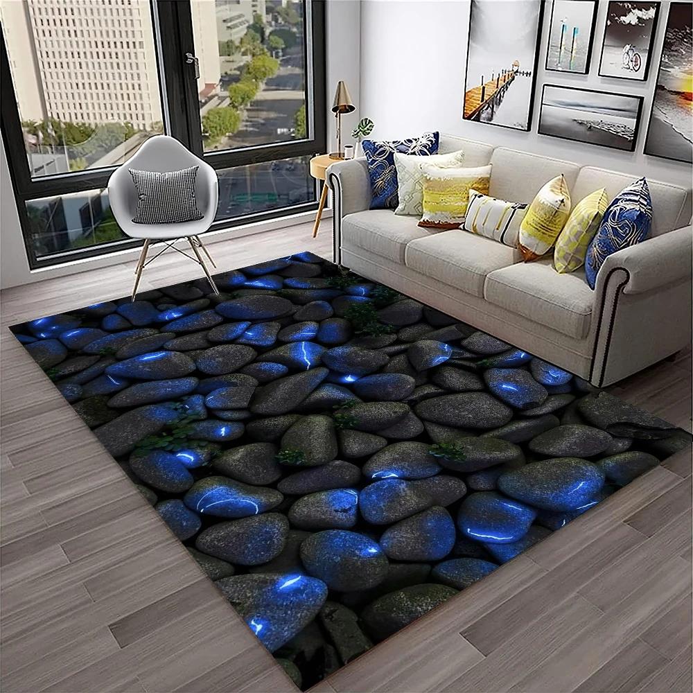 3D Stone Pebbles Footprint Beach Carpet Rug for Home Living Room Bedroom Sofa Doormat Decor,Kid Play Area Rug Non-slip Floor Mat