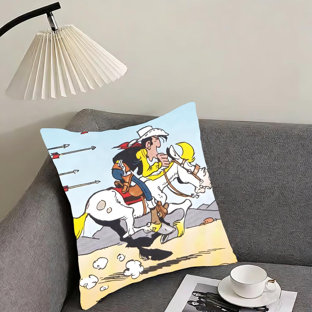 Lucky Luke Cartoon Cushion Cover Reversible Plush Pillow Cover – For Car, Sofa, Bedroom, Perfect As A Gift.