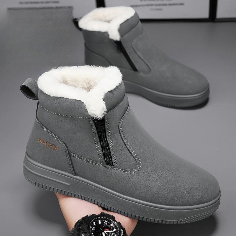 Men Fur Integrated Snow Boots Waterproof Non Slip Fleece Lined Thick Winter Outdoor Northeast Cotton Boots