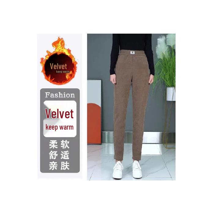 Pantalon Harem Slim Amincissant Taille Haute pour Femme en Coton Européen et Velours Arctique - Collection Automne/Hiver 2022