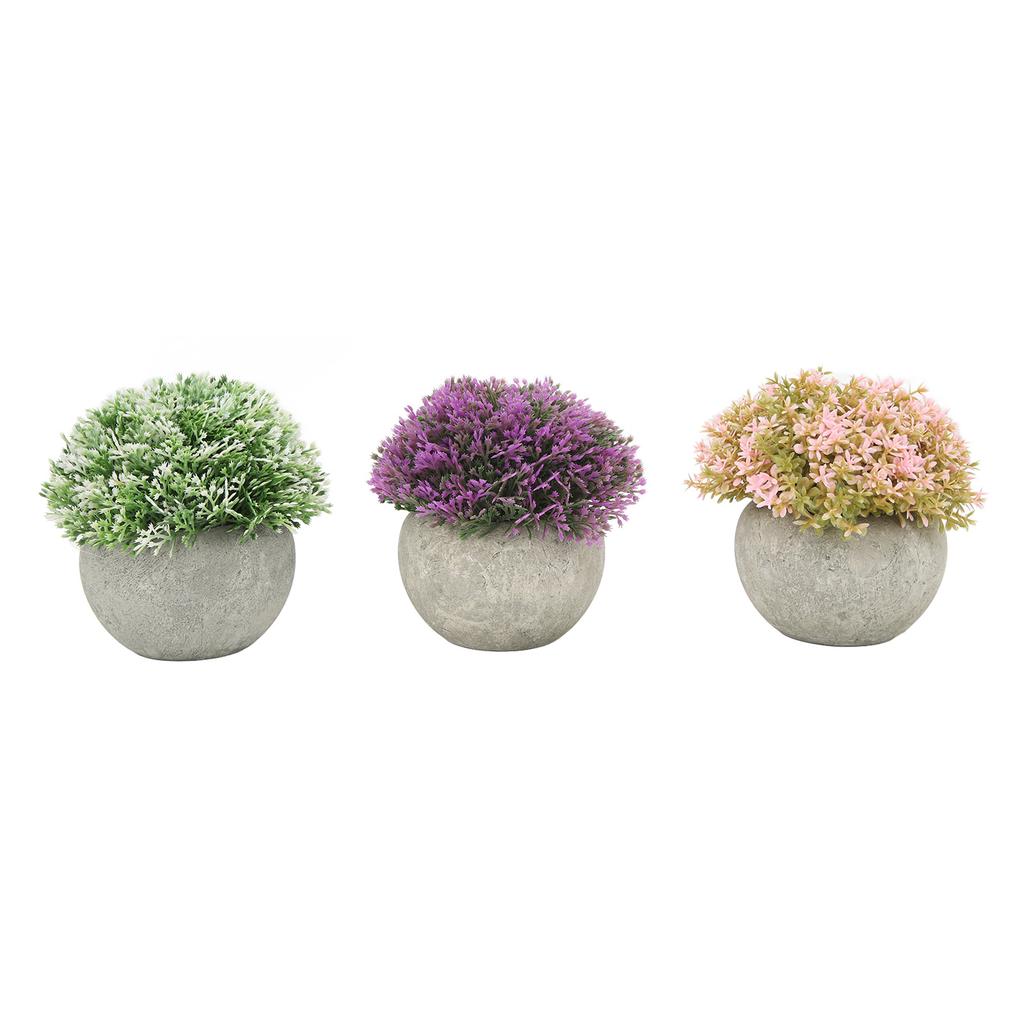 3pcs Mini Potted Artificial Plants Plastic Fake Green Plant Aesthetic Faux Plants Indoor Round