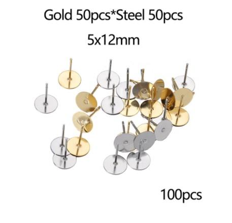100pcs/lot 3 4 5 6 8 10 12 mm Stainless Steel Blank Earring Stud Base Cabochon Cameo Settings For DIY Jewelry Making Findings