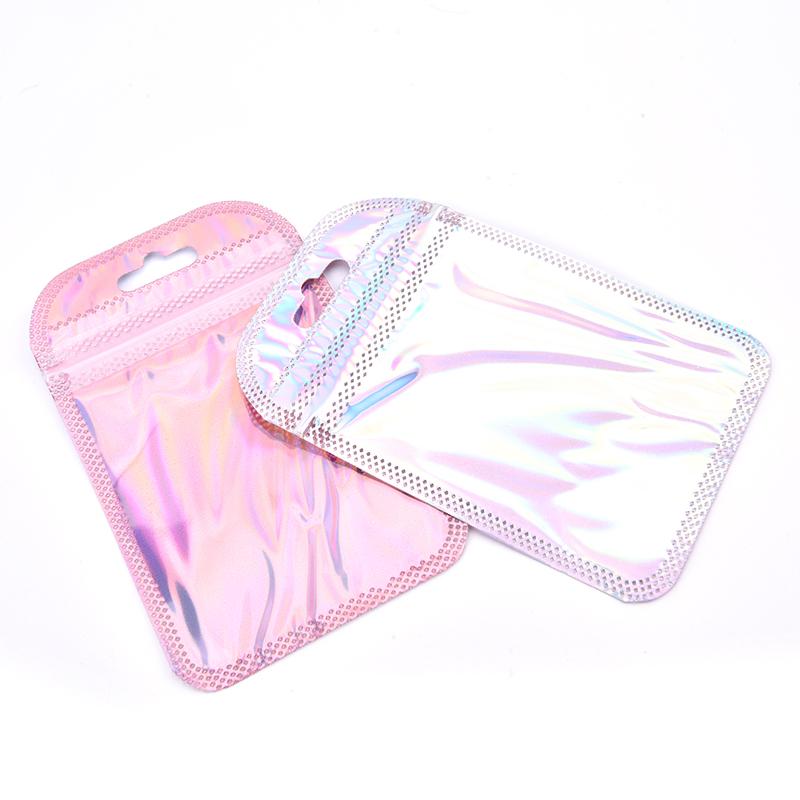 50Pcs 4 Styles Laser Packaging Bag Flat Cosmetic Bag Holographic Mini Bags