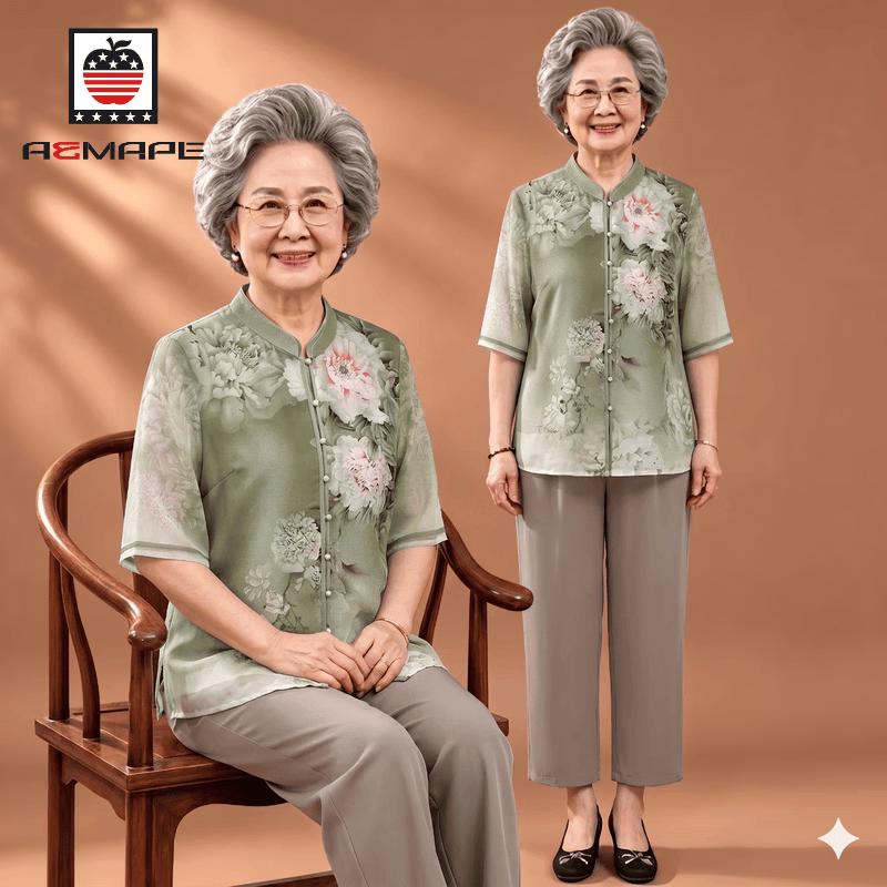AEMAPE Women s Floral Chiffon Two-Piece Set 4XL