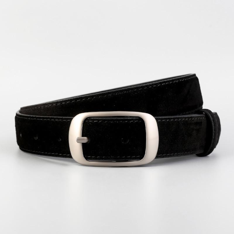 Twolayer Cowhide Leather Belt For Women With Classic Buckle For Daily Wear And Office Black