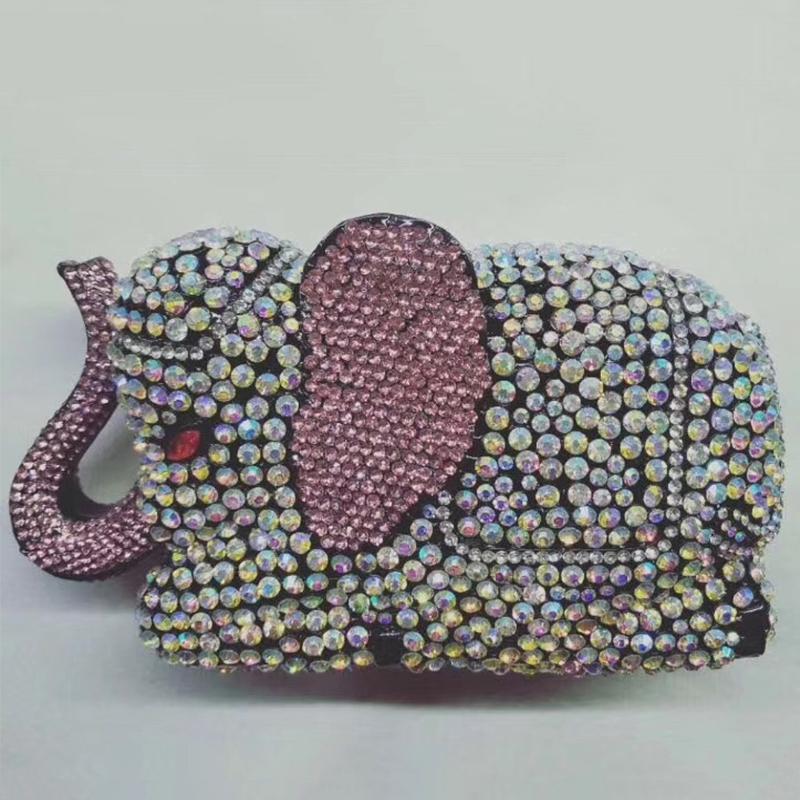 Elephant Style Evening Purse Clutches Pink/Yellow Rhinestone Crystal Women Wedding Bridal Handbags Girls Rhinestone Purses