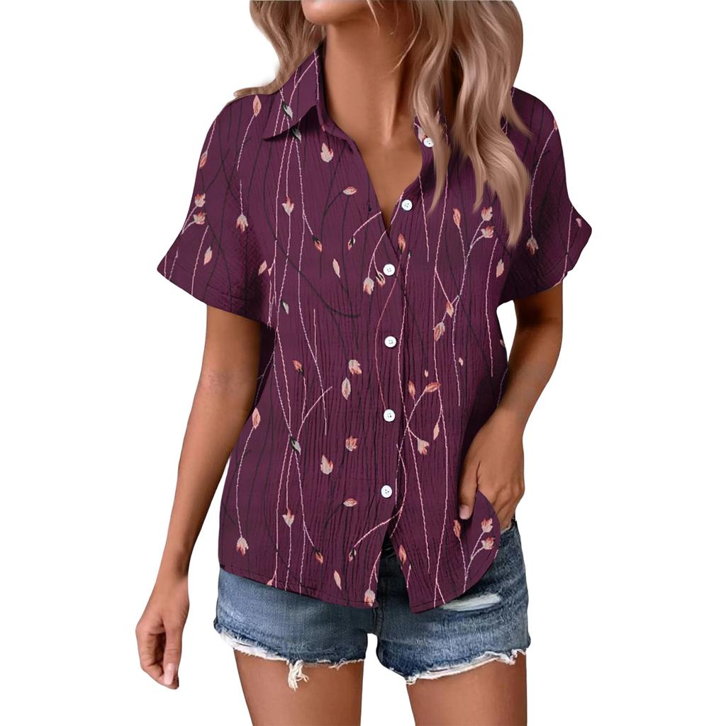 Women's Fashionable Casual Loose Floral Print Short-sleeved Shirt