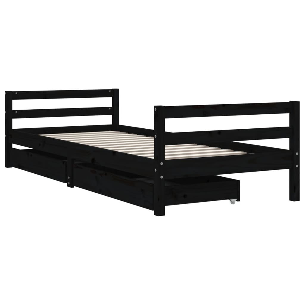 Children s Bed with Drawers Black 90x200 cm Solid Pine Wood