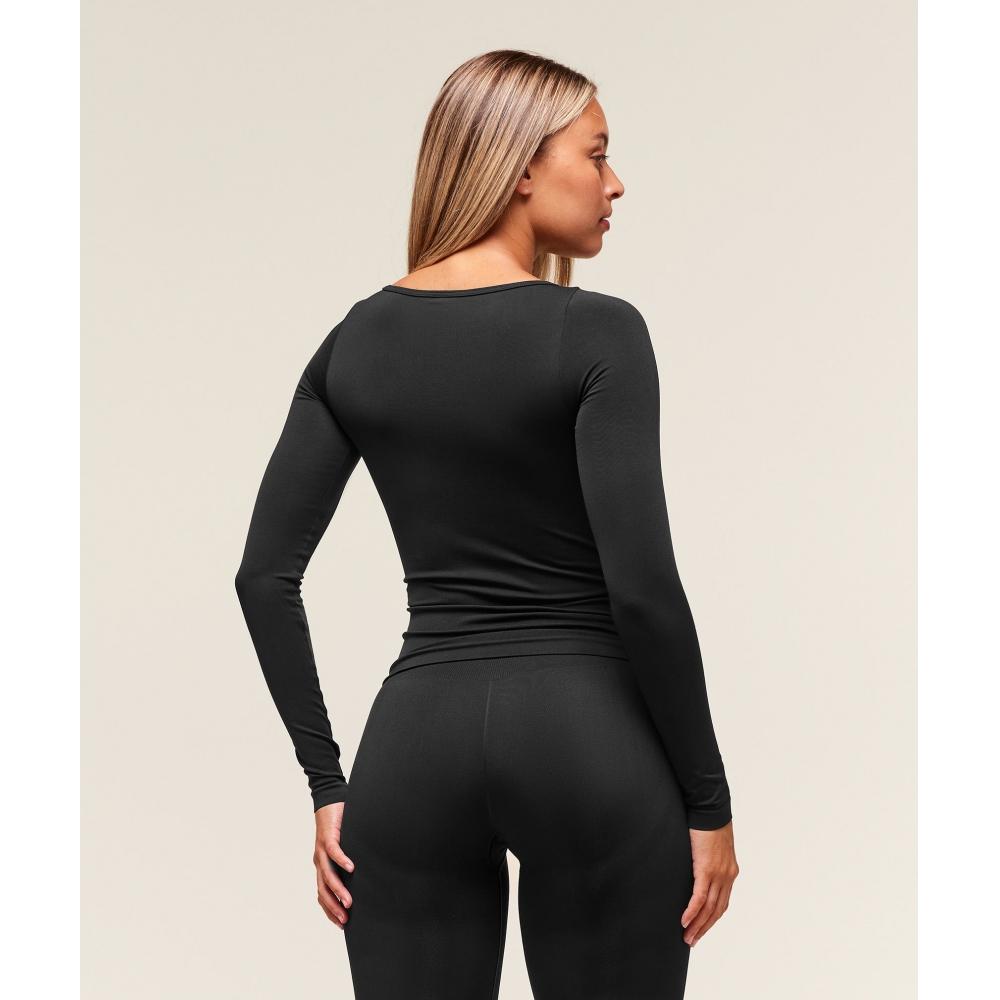 Gymshark Everyday Seamless Wide Neck Long Sleeve Top Black B5b5f Bb2j