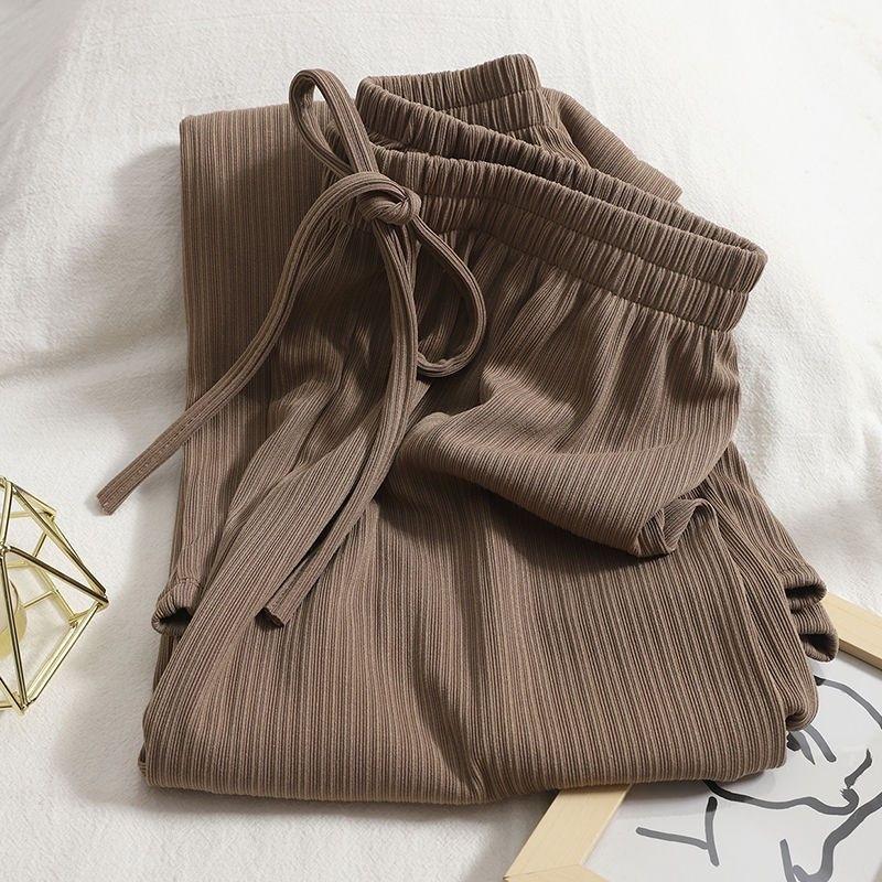 Pantaloni a Gamba Larga Estivi Larghi Sottili Drappeggiati Dritti Casual da Donna