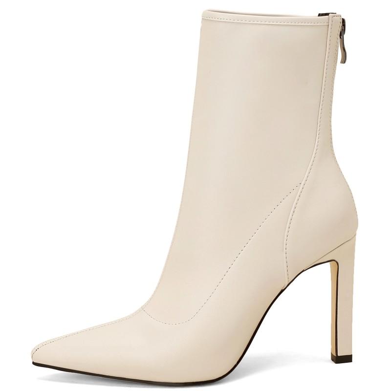 Fashion Ankle Boots For Women Autumn Winter Shoes Elegant Zipper Black Beige Heeled Party Dance Short Shoes Ladies Large Size 43