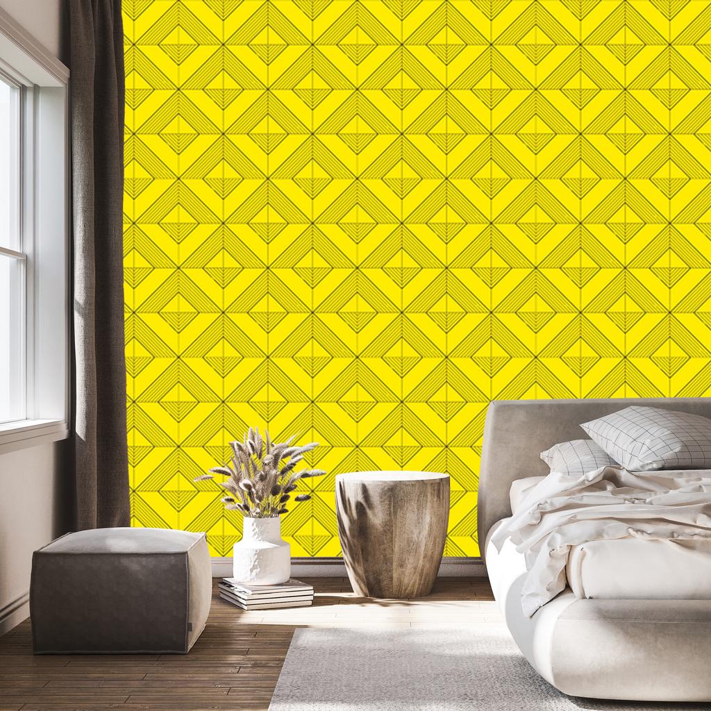 Geometric rhombus wallpaper yellow, yellow background for living room and bedroom 50x1000