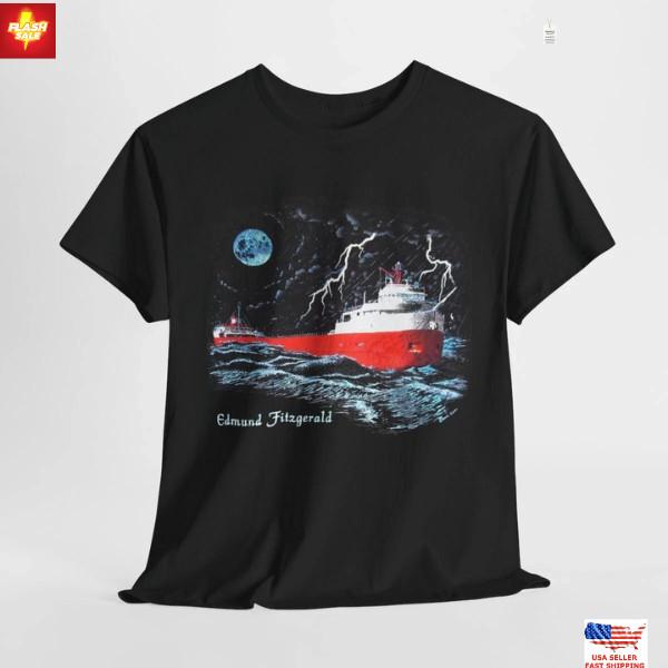 Trending Edmund Fitzgerald GORDON LIGHTFOOT Black Cotton T Shirt Full Size S-5XL Unisex T-Shirt S