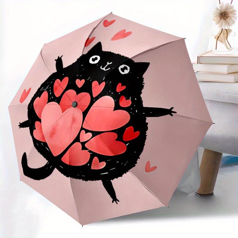 1pc Love Heart Automatic Open/close Folding Compact Umbrella, 8-Rib Sturdy Canopy, Lightweight Portable, Everyday Use, Gift, Outdoor Umbrella, Travel