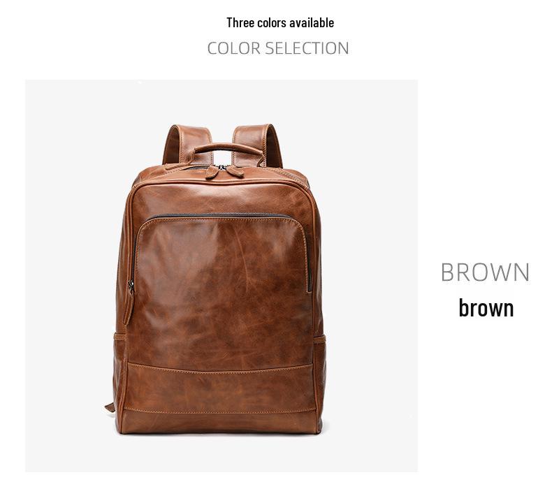 Genuine Leather Men's Large Capacity Business & Travel Retro Backpack