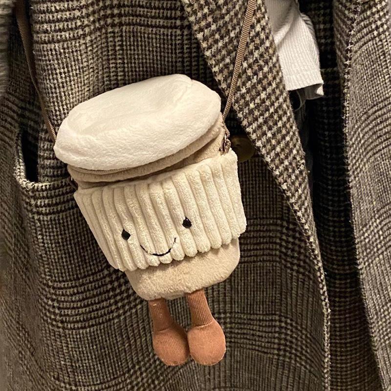 Soft Plush Woolen Bucket Bag For Women, Crossbody Shoulder Bag, Light Grey, Zipper Closure Ideal For Daily Use Characters)