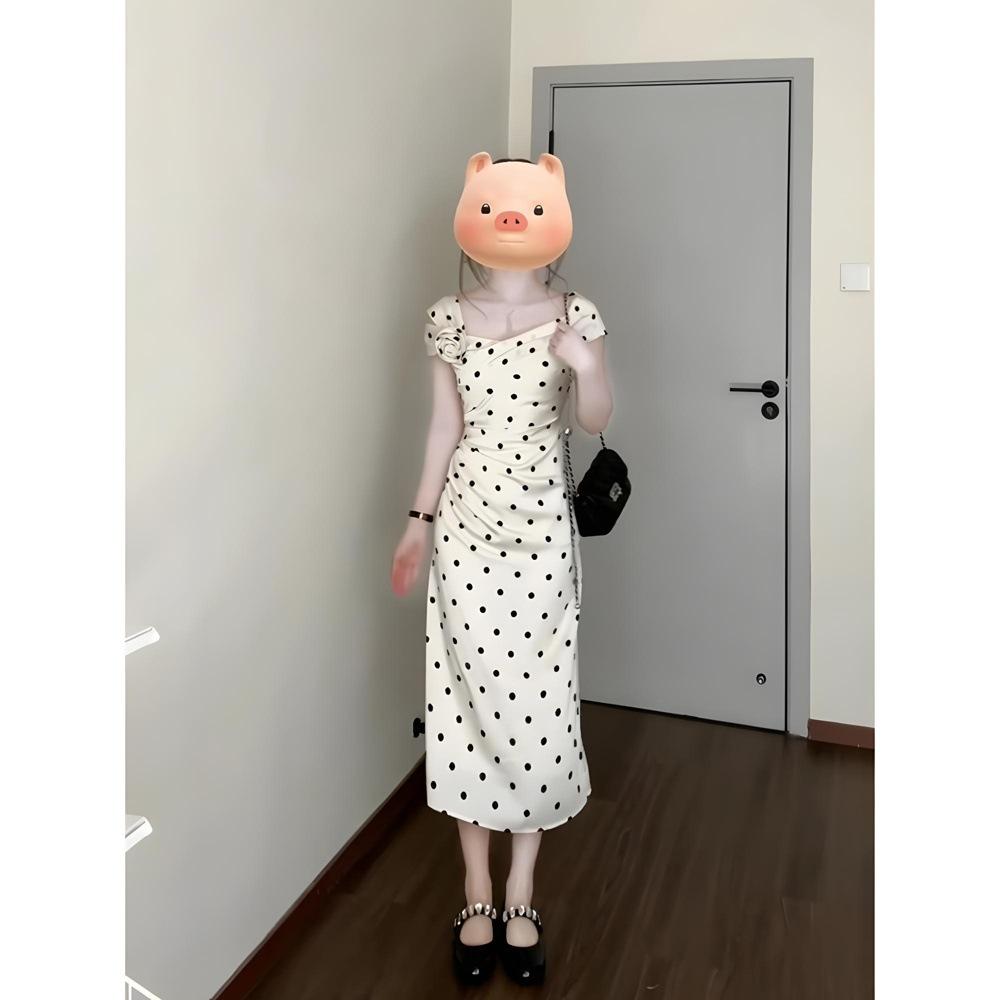 Summer white polka dot dress femininity beautiful long dress spring fashion wear elegant new dress