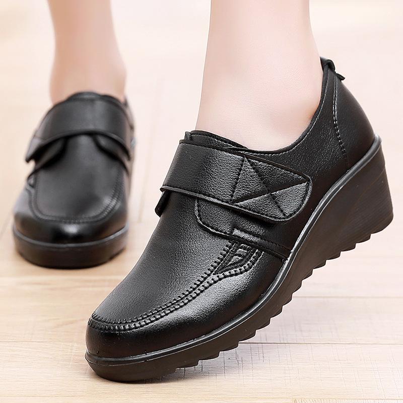 Fashion Women's Shoes Zip Womens Wedge Shoes Black Soft Sole Moms Shoes Non Slip Durable Women High Heels Comfortable Zapatos De Mujer