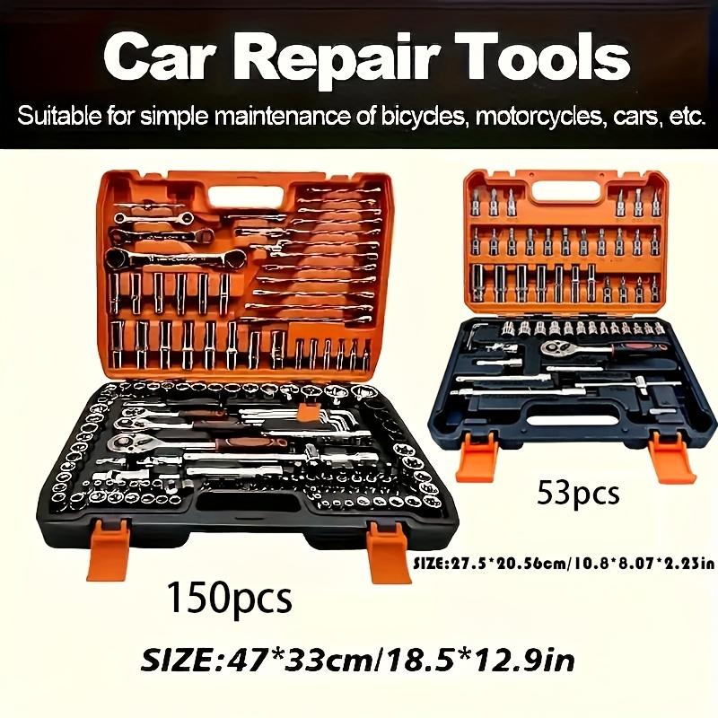 53/150pcs Heavy-Duty SAE Socket Wrench Set, Professional Mechanics Tool Kit - Garage & Roadside Emergency Repair Tools