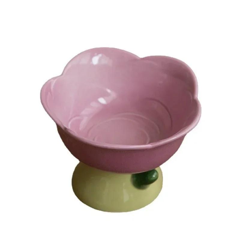 Ceramic Bowl Non-slip Flower Shape High Foot Dogs Puppy Feeder Feeding Food Water Elevated Raised Dish Pet Supplies