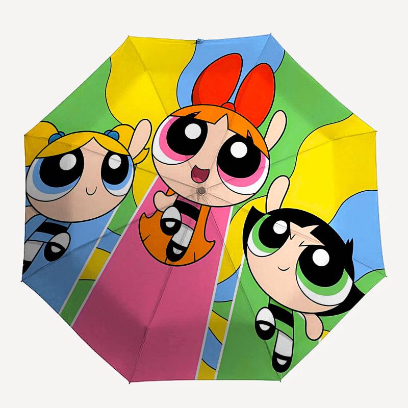 Powerpuff Girls, Cartoon Automatic Opening and Closing, 8 rib Structure Portable Umbrella, Suitable for Men and Women in All Seasons Perfec