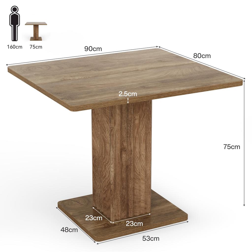 Dining Table for 4, 90 Cm X 80 Cm X 75 Cm Small Kitchen Table with Sturdy Base, Farmhouse Dinner Table for Dining Room