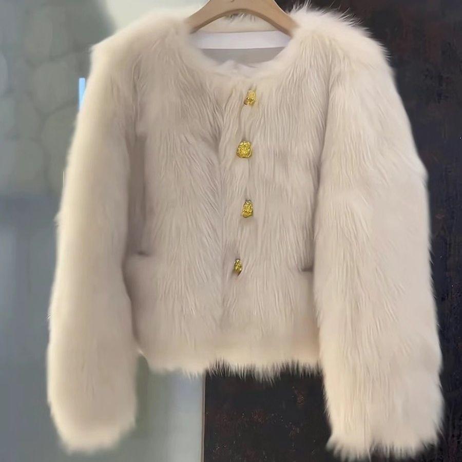 

Новая шуба из искусственного лисьего меха, женская одежда, осень и зима, короткая, легкая, с темпераментом, пушистый топ S 80-47.5kg абрикосовый