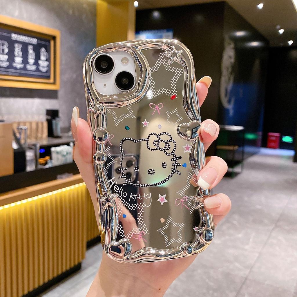 Suitable for IPhone15PROMAX Mirror KT Cat Flash Drill Mobile Phone Case 14 Full Cover 12 13 Anti Fall Protection Case