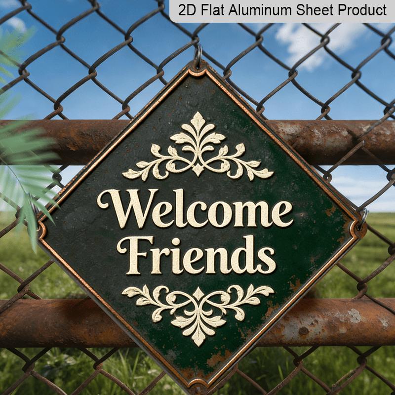 

2D Flat 1pc, Vintage Metal Aluminum Sign| Friends Welcome Theme, Wall Hanging, Suitable Living Room, Entrance, Study, Corridor, Reception Area, and 20*20cm