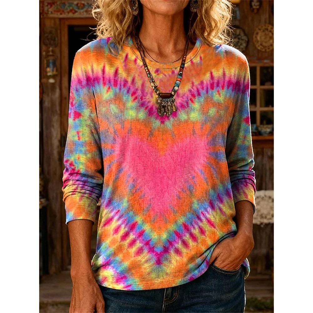 Women's Long-Sleeve T-Shirt Autumn 2026 Elegant Comfortable Crew Neck 3D Sunflower Floral Print Vintage Casual Street-Style Top