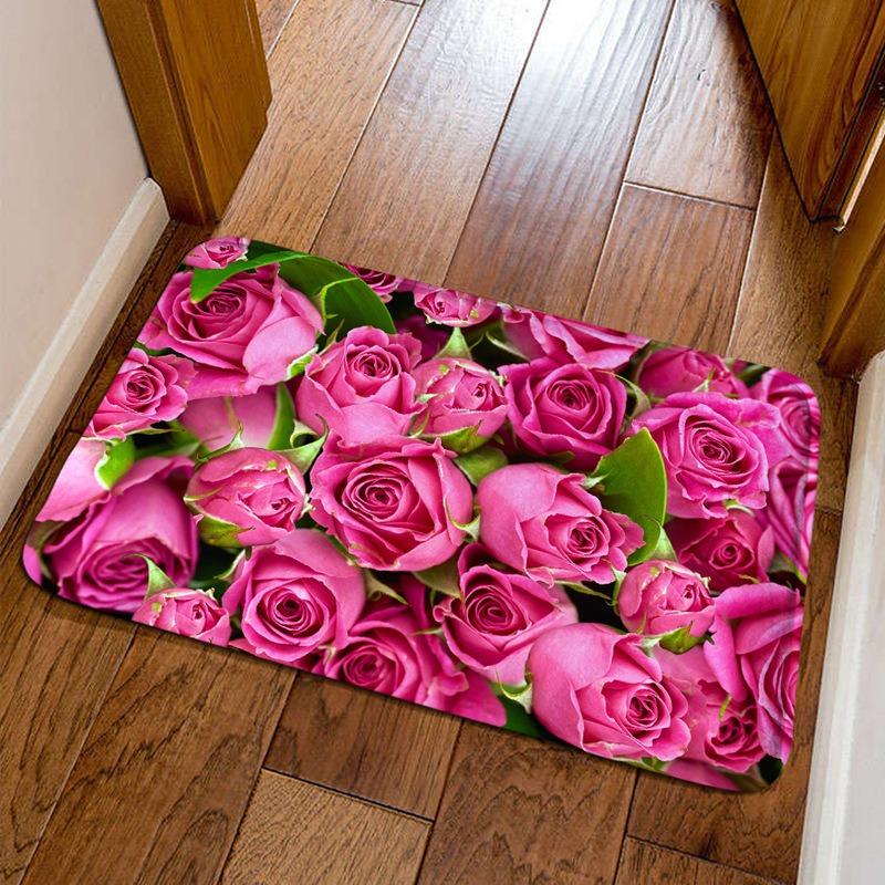 Felpudo de Entrada con Estampado de Flores de Rosa Románticas Felpudos de Bienvenida Antideslizantes para el Hogar Cocina Felpudo Lavable para el Suelo del Baño Alfombras de Balcón