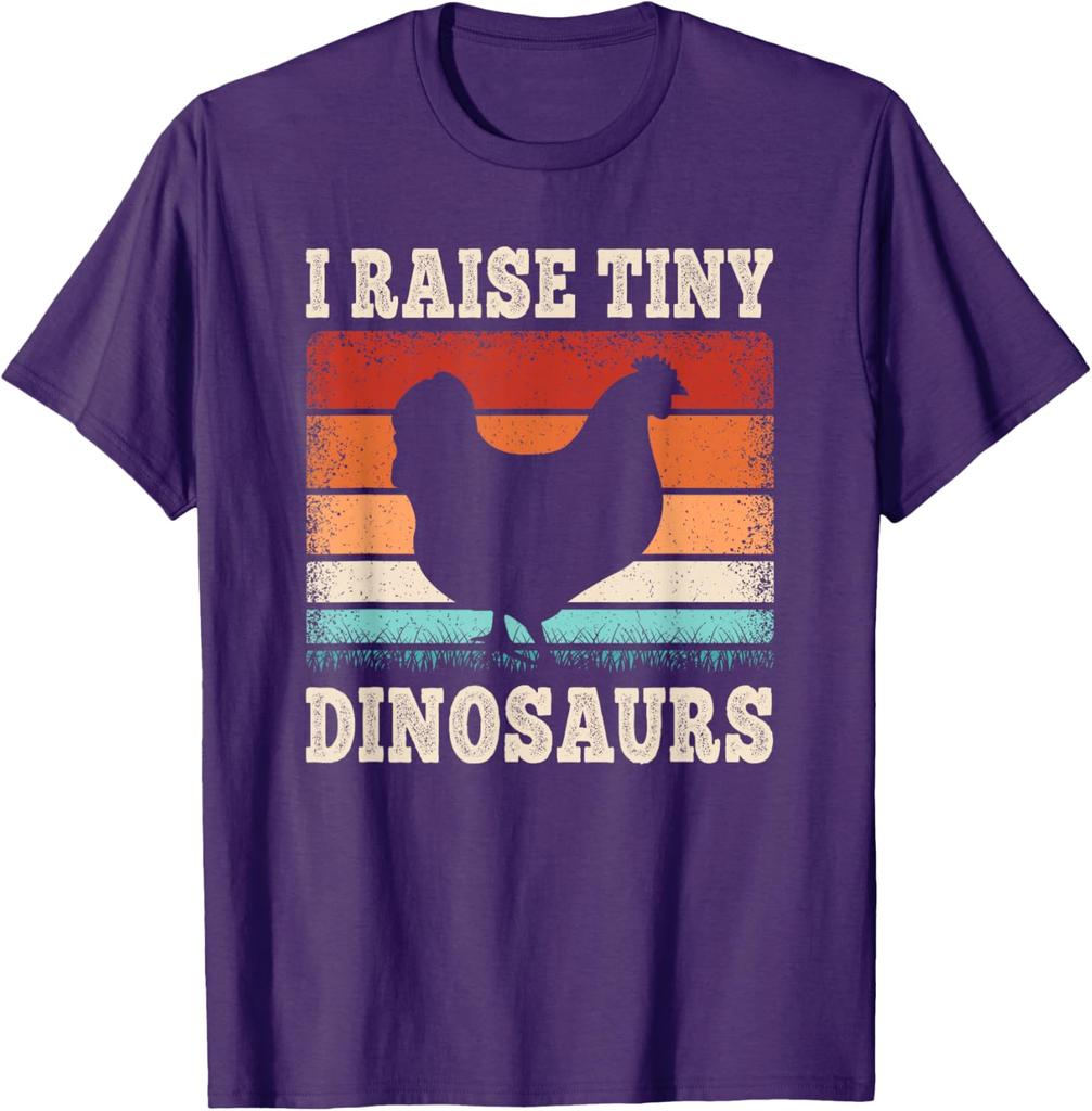I Raise Tiny Dinosaurs Chicken Hen Farmer Graphic T-Shirt Retro Vintage Style Cotton Tee