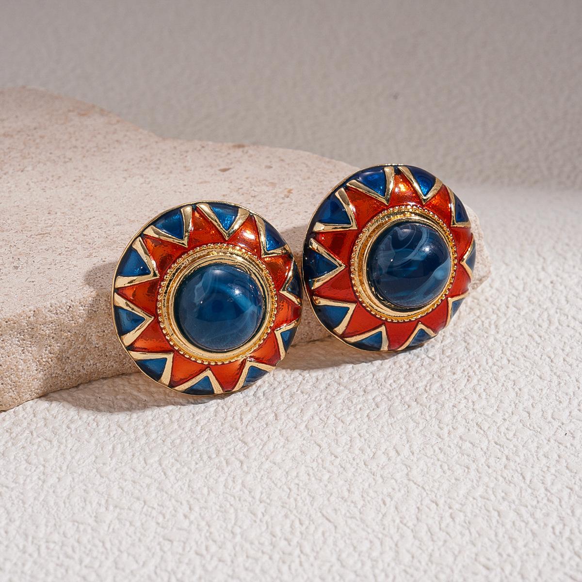 Смола Капельное Масло Геометрические Круглые Цветочный Узор Серебряная Игла Серьги Уникальные Серьги