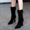 Vintage Women Mid Calf Boots Fashion Pointed Toe Modern Booties Autumn Winter Thick Heel Ladies Shoes Botas Mujer