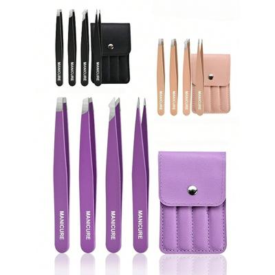 4pcs Stainless Steel Colorful Eyebrow Tweezers Kit, Portable Eyebrow Shaping And Hair Removal Tool Set Makeup Accessories,Tweezers,Makeup Tools