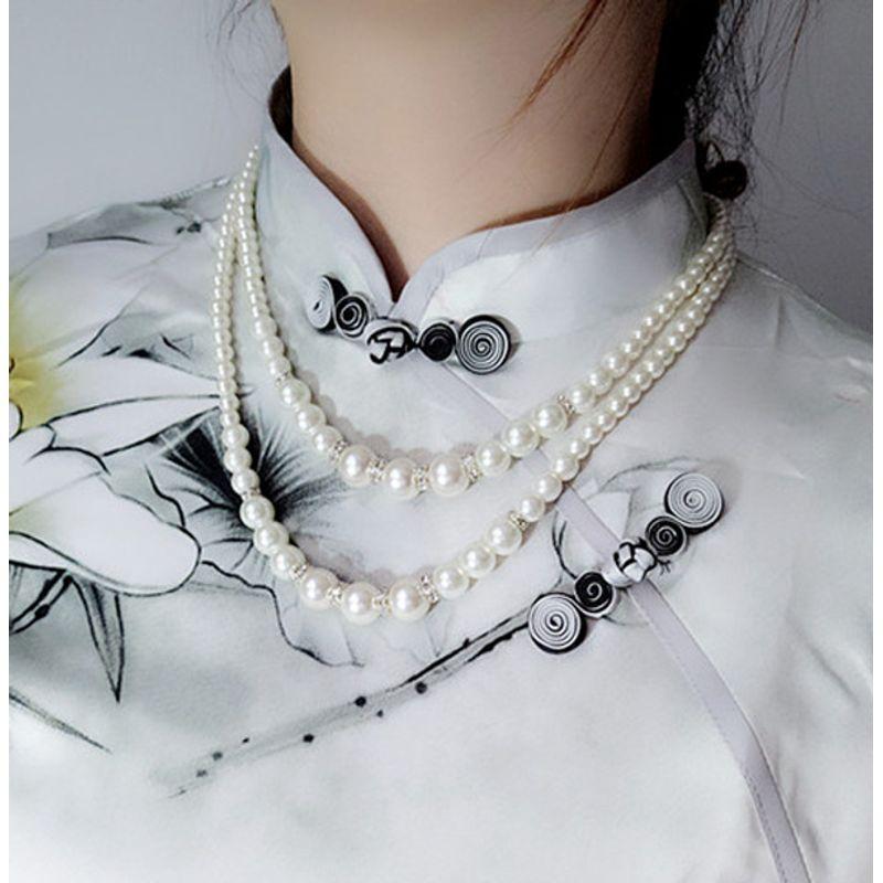 

With Cheongsam Pearl Necklace Double Layer Twin Clavicle Chain Necklace Women s Ornament Multi-Layer Sweater Chain Collar Double-layer imitation pearl with Diamond