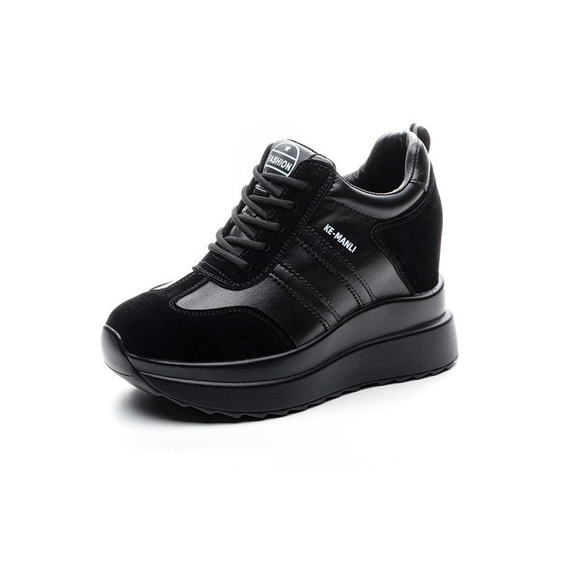 10 inner height increase white shoes women's spring new leather thick-soled small man thin light mouth wedge heel women's shoes