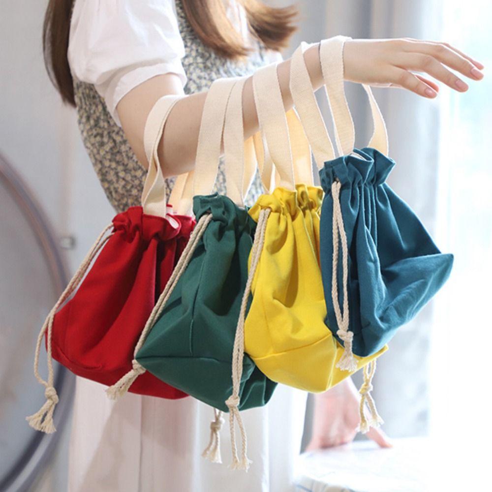 Kawaii Drawstring Storage Bag Solid Color Portable Toiletry Bags Sweet Cartoon Cosmetic Bag  Girls