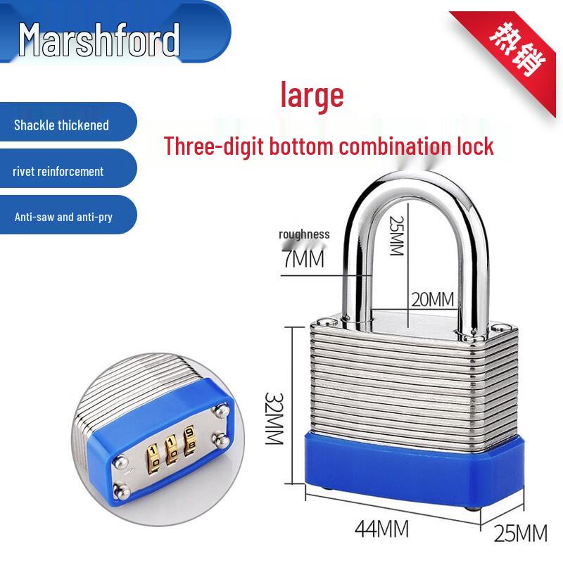 Masfu Large 3-Digit Combination Steel Padlock