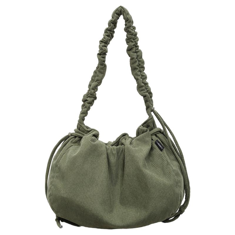 

Women s Corduroy Drawstring Shoulder Bag Soft Slouchy Tote Casual Crossbody Bag зелений