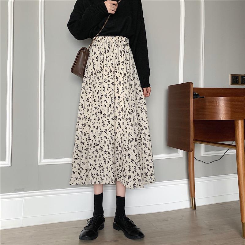 2025 Floral A-Line Petite Mid-Length Skirt for Women - Elegant Spring/Autumn Style