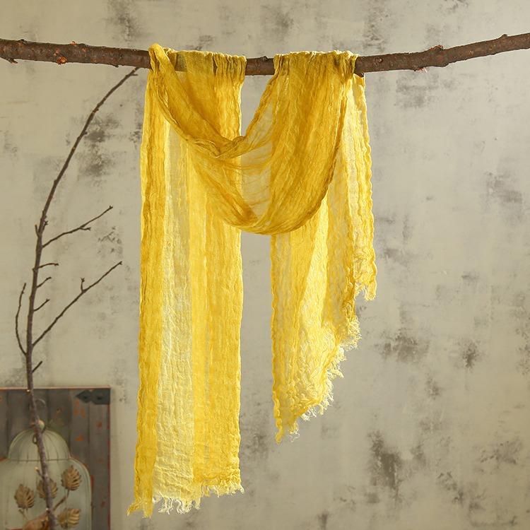 Japanese Linen Monochrome Natural Texture Pleated Scarf, Retro Linen Literary Scarf, Thin Men'S Autumn And Winter