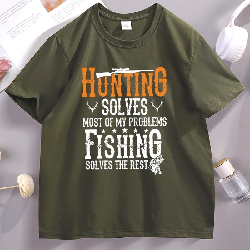 Hunting Solves Most of My Problems T Shirt Women Fishing Solves The Rest Hunting TShirt Casual Loose Short Sleeve Tees Clothes
