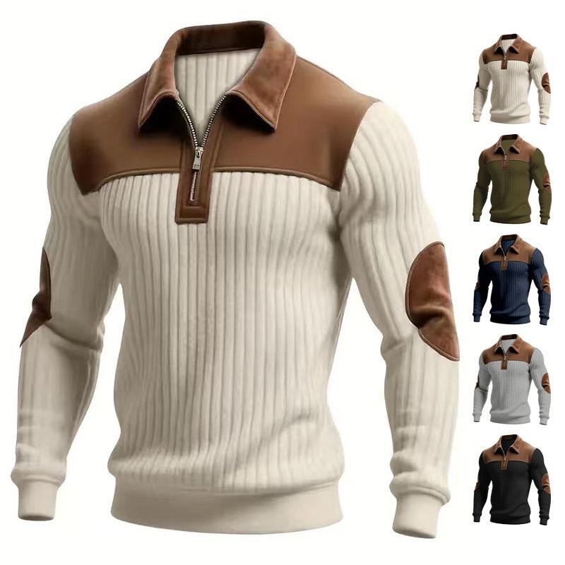Men's Color Block Half Zip Knit Sweater Casual Pullover