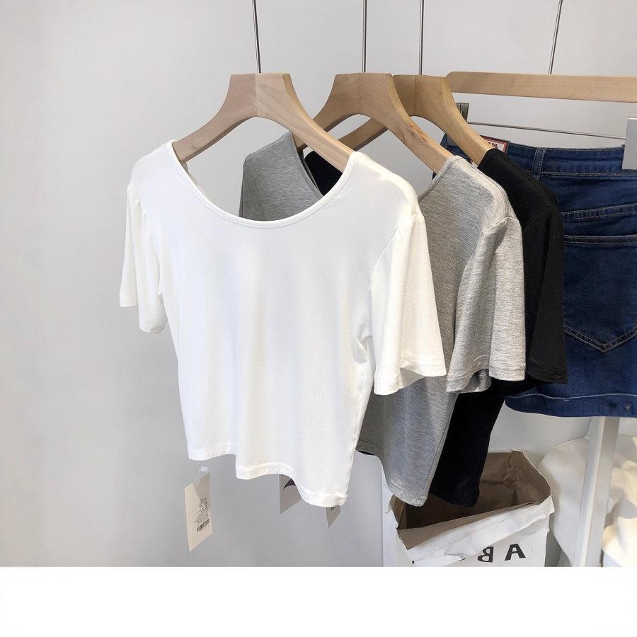 2025 Summer Korean Slim Fit Cross Back Short Sleeve T-shirt for Women