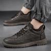 Fashion Men's Shoes 2025 New Autumn Black Leather Shoes Anti-skid Wear-resistant Light Board Shoes Breathable Booster Men Sneakers